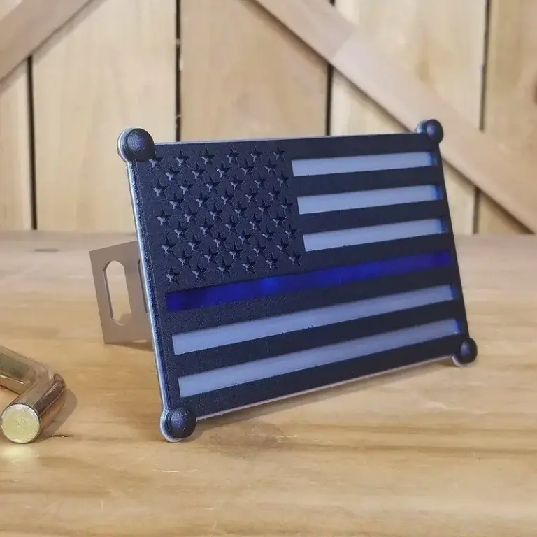 American flag hitch chrome with blue line