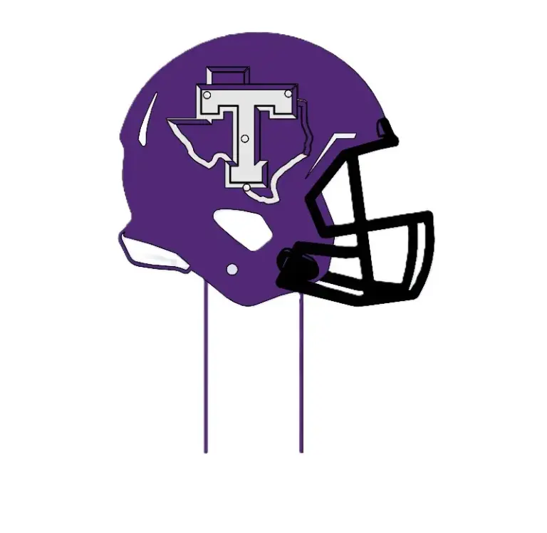 Tarleton state football helmet on stakes