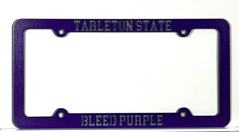 Tarleton State Bleed Purple Tag Frame - Gameday Ironworks Tarleton state bleed purple tag frame